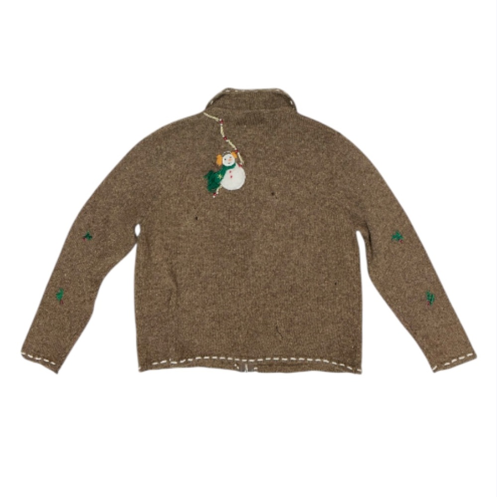 Vintage 90s Studio Joy Embroidered Snowman Ugly Christmas Cardigan Sweater Sz PM - Picture 2 of 5